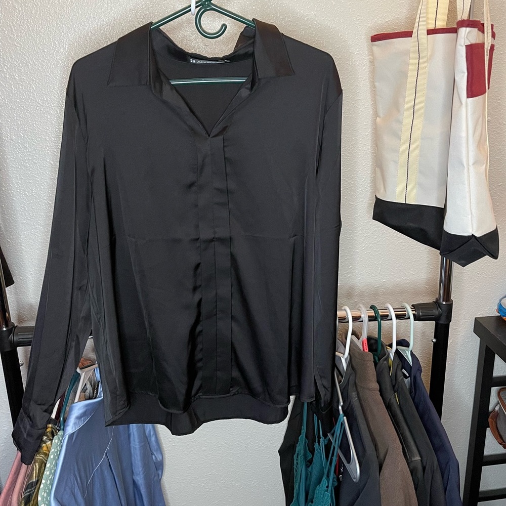 Allegra K black satin shirt size XL